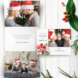 Classic Watercolor Weihnachten Foto Dreifach Gefaltete Urlaubskarte