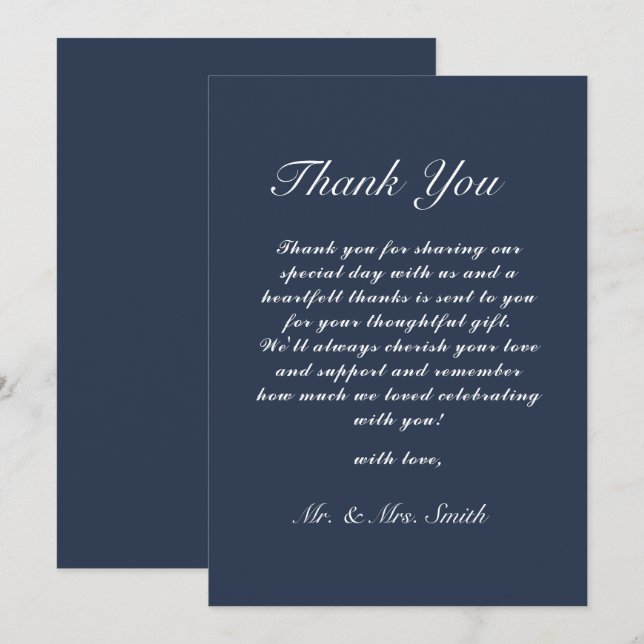 Classic Wedding Dankeschön Card Navy Blue Einladung (Vorne/Hinten)
