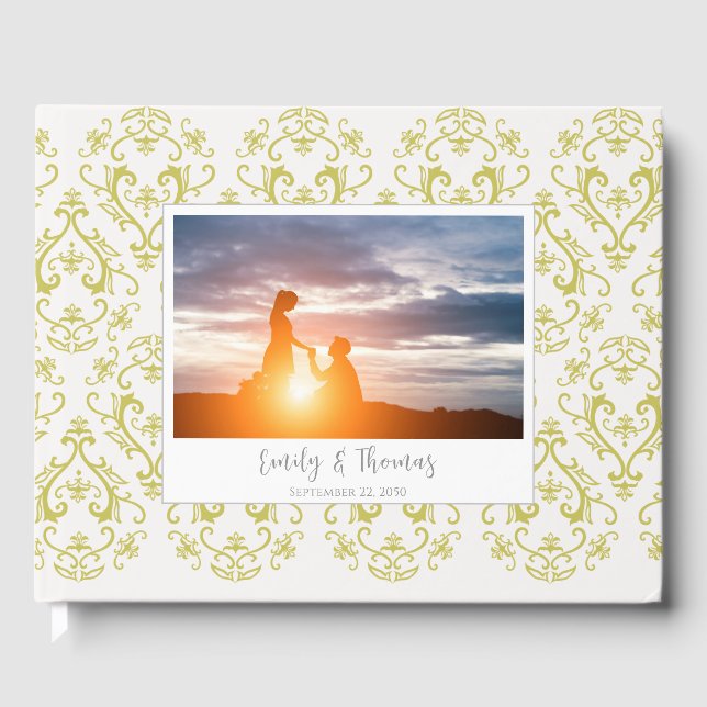 Classic Wedding Elegante Damask Muster Gold Gästebuch (Vorderseite)