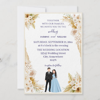 Classic wedding invitation in beige and gold