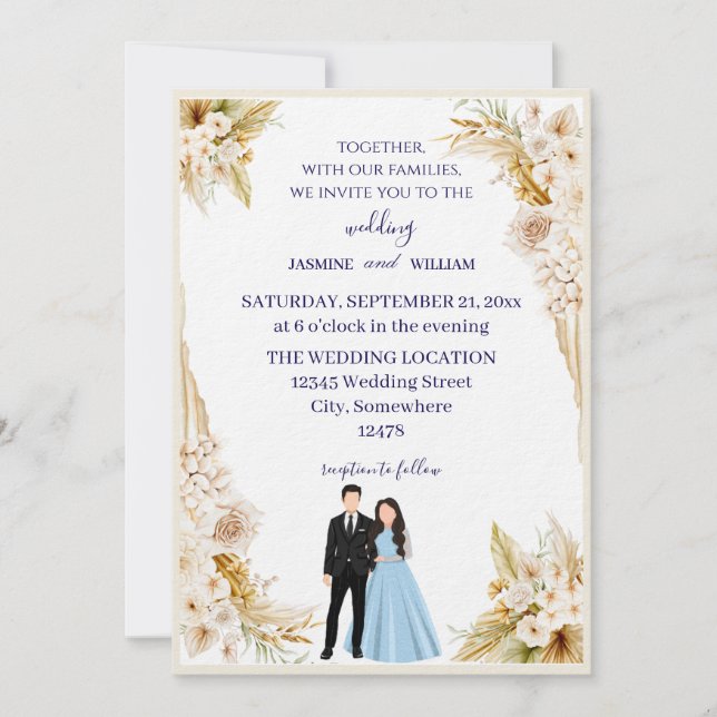 Classic wedding invitation in beige and gold (Devant)