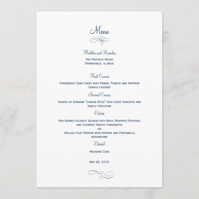 Classic Wedding Menu Card - (Marine) Menu Cards Menükarte (Vorderseite)