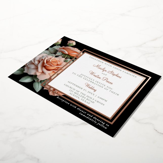Classic Wedding Peach Rose Einladung (Gedreht)