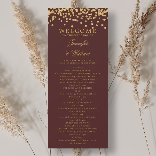 Classic Wedding Program Confetti Gold Burgundy Einladung (Classic Wedding Program Confetti Gold Burgundy )