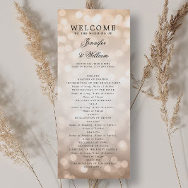 Classic Wedding Program Rose Gold Bokeh Lights Einladung