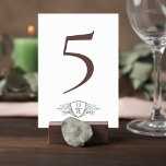 Classic Wedding Reception Table Number Card Tischnummer<br><div class="desc">Add a refined touch to your reception tables with this elegant wedding table number sign featuring a classic monogram crest. The design pairs a large, graceful table number with a delicate botanical crest monogram beneath it, creating a sophisticated and balanced layout that complements formal and romantic wedding décor. The minimalist...</div>