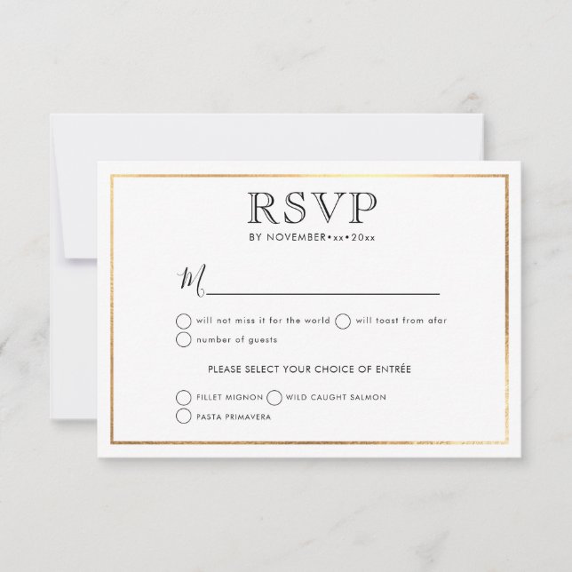 Classic Wedding RSVP Stilvoll|Gold Frame Ankündigung (Vorderseite)