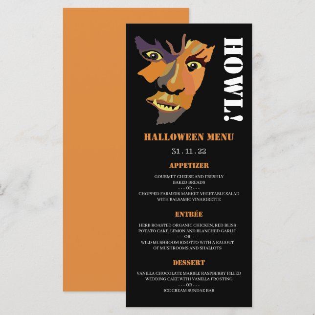 Classic Werewolf, Halloween-Party Menu Menükarte (Vorne/Hinten)