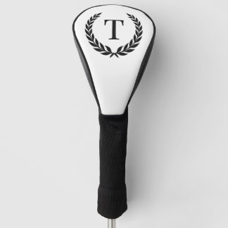 Classic White and Black Initial Laurel Monogram Golf Headcover