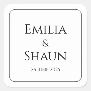 Classic White and Black Square Wedding Stickers