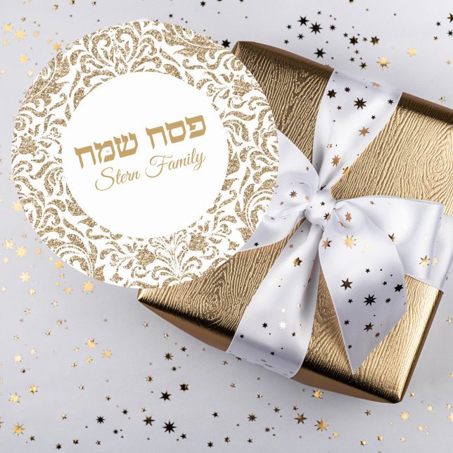 Classic White and Gold Glitzer Custom Passover Runder Aufkleber (Von Creator hochgeladen)