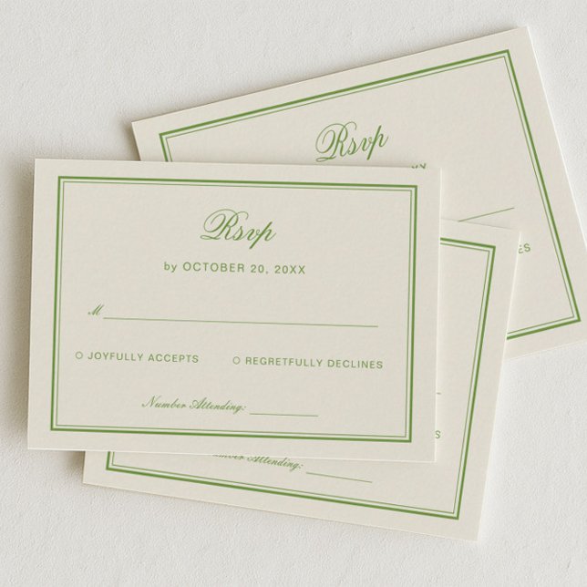 Classic White and Sage Green Wedding Response Begleitkarte (Von Creator hochgeladen)