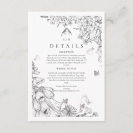 Classic White Black Floral Wedding  Begleitkarte