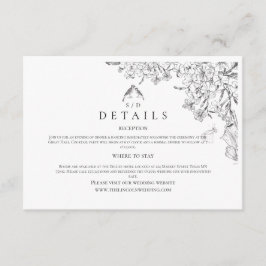 Classic White Black Floral Wedding  Begleitkarte