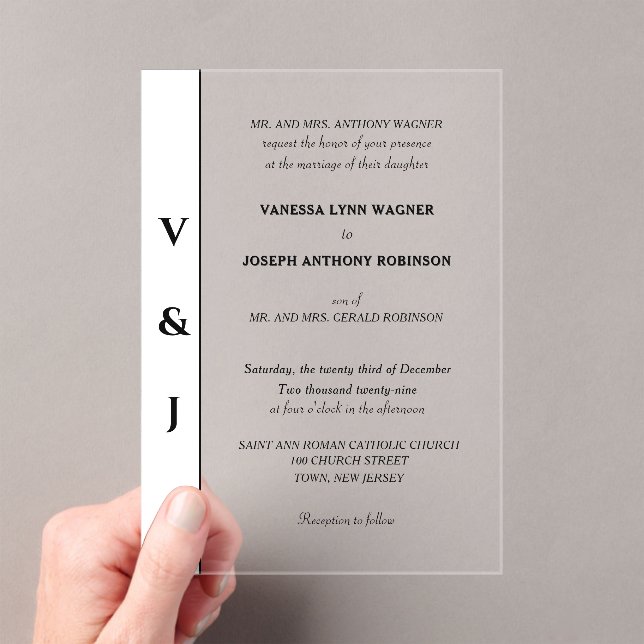 Classic White Black Modern Wedding Acryleinladungen (Insitu (Handheld))