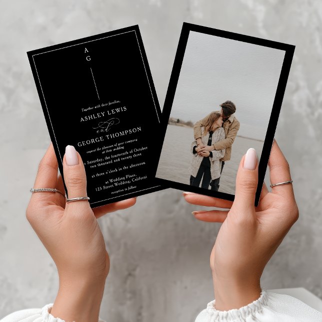 Classic white black photo calligraphy wedding einladung (Classic white black photo calligraphy wedding invitation)