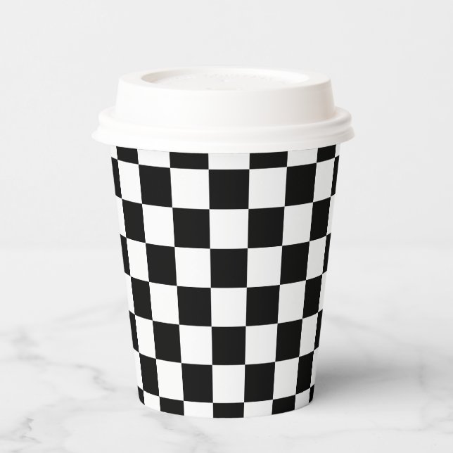 Classic White Black Square Pattern Paper Cups Pappbecher (Links)