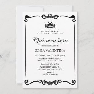 Classic White Black Tiara Quinceanera Einladung