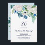 Classic White Blume 30. Geburtstag Party Einladung<br><div class="desc">Diese klassische weiße Blume aus dem 30. Jubiläum-Party Einladung eignet sich perfekt für eine Geburtstagsfeier im Frühjahr. Das elegante Blumendesign besticht durch weiche Elfenbein- und Weißrosen,  Pfannkuchen und Chrysanthemum mit Touchs von periwinkelblauen Aquarellfarben und grünem Blattwerk.</div>