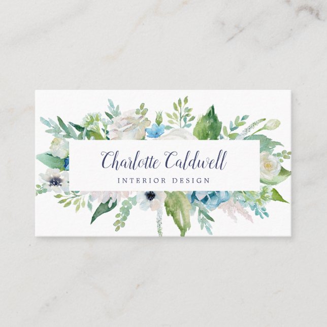 Classic White Blume Business Card Visitenkarte (Vorderseite)