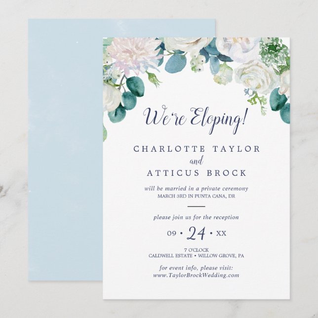 Classic White Blume Elopement Empfang Einladung (Vorne/Hinten)