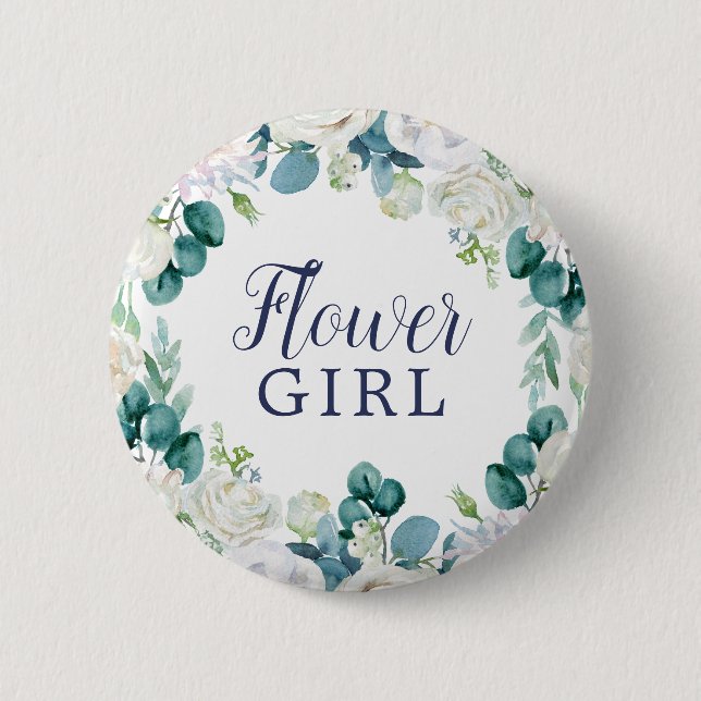 Classic White Blume Flower Girl Brautparty Button (Vorderseite)