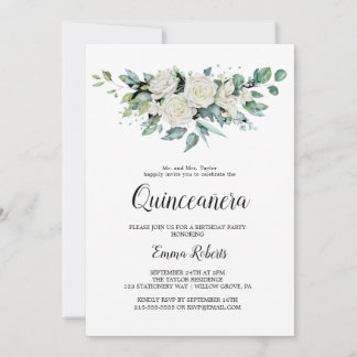 Classic White Blume Quinceañera Einladung