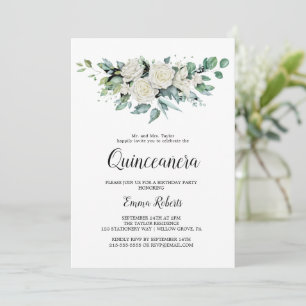 Classic White Blume Quinceañera Einladung