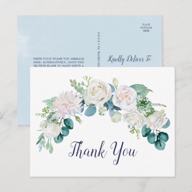 Classic White Blume Vielen Dank Postcard Postkarte (Vorne/Hinten)