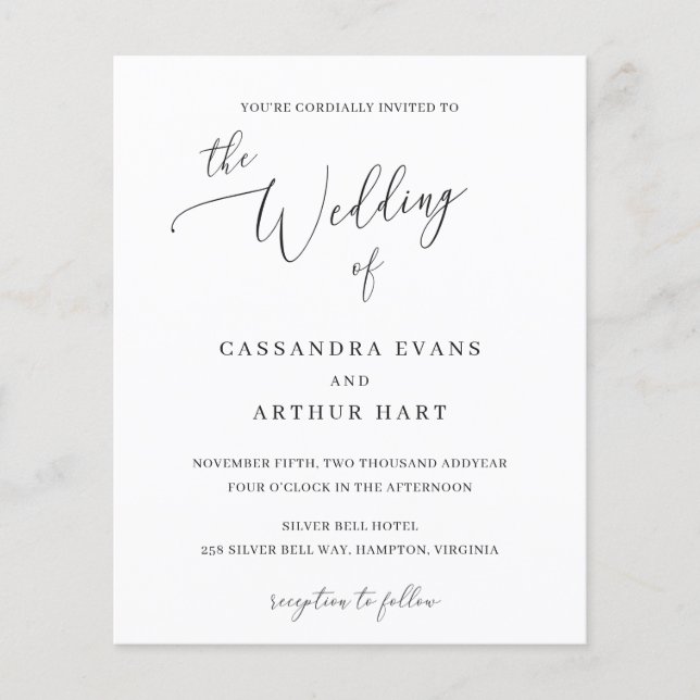 Classic White Elegante Budget Einladung zur Hochze Flyer (Vorne)