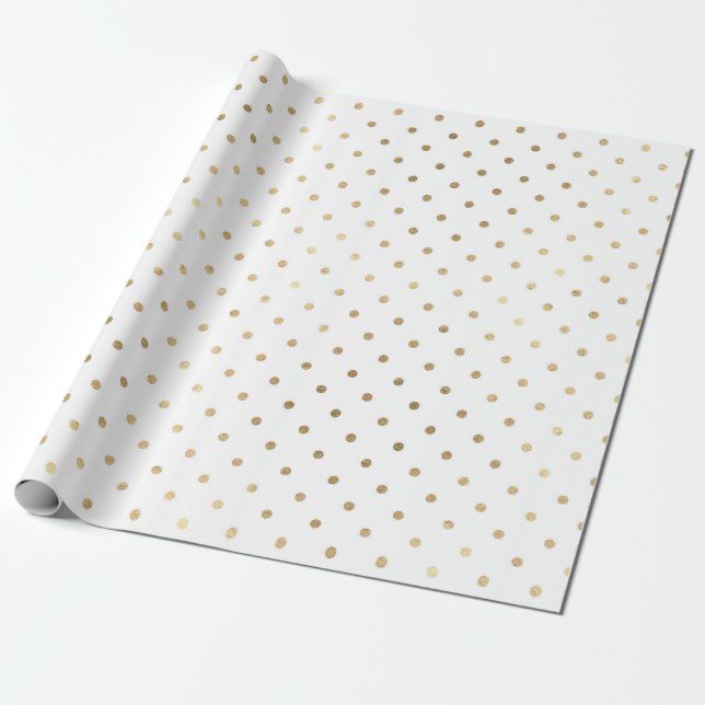 Classic White Golden Polka Kleine Punkte Geschenkpapier (Ungerollt)