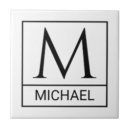 Classic White Keramik Tile mit Initial & Name Fliese