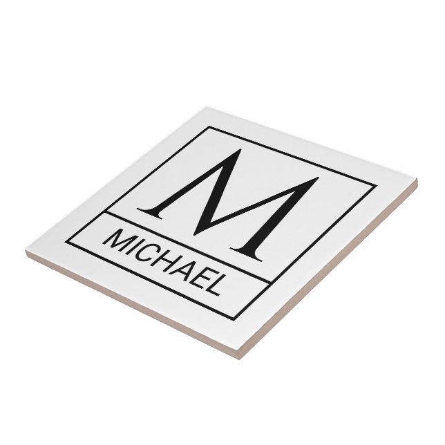 Classic White Keramik Tile mit Initial & Name Fliese (Seite)