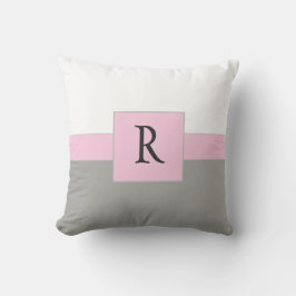 Classic White Pink und Gray Monogram Kissen
