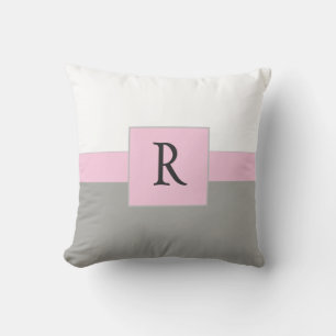 Classic White Pink und Gray Monogram Kissen