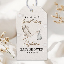 Classic White Stork Baby Shower Neutral Geschenkanhänger