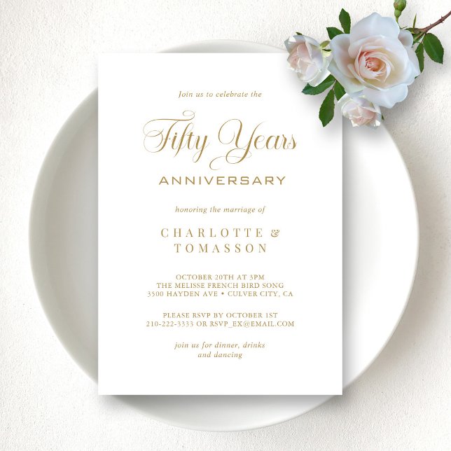 Classic White und Gold 50 Jahre Jubiläum Hochzeit Einladung (Classic White and Gold 50th Anniversary Wedding Invitation)