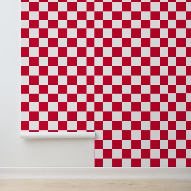 Classic White with Cherry Square Style Pattern Tapete (Anwendung)