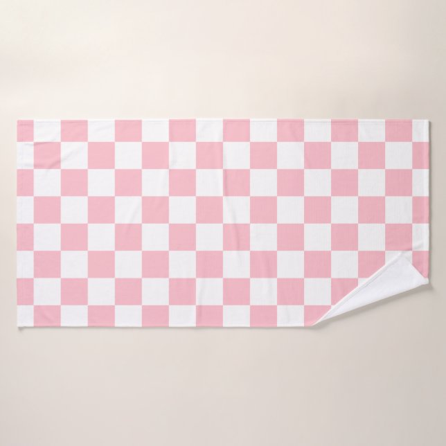 Classic White with Soft Pink Square Pattern Style Badehandtuch (Badehandtuch)