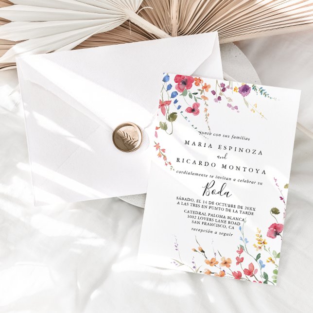 Classic Wild Colorful Floral Spanish Wedding Einladung (Von Creator hochgeladen)
