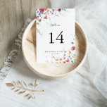 Classic Wild Colorful Floral Wedding Tischnummer<br><div class="desc">Diese Tischnummer ist eine farbenfrohe mit Blumen, die perfekt für eine tropische Hochzeit geeignet ist. Das Design besteht aus rosa, lila, gelben, bordeauxfarbenen, von der Marine und blau gezeichnet wilden Blume, die in schönen Formen angeordnet sind. Das ist eine zweiseitige Tischnummer. Fügen Sie jede benötigte Tischnummer individuell in Ihren Warenkorb....</div>