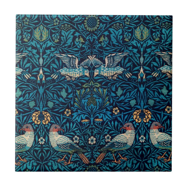 Classic William Morris Blue pattern l Floral Birds Fliese (Vorderseite)