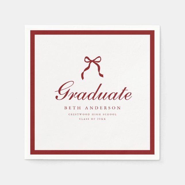 Classic Wine Red Coquette Bow Graduation Party Serviette (Vorderseite)