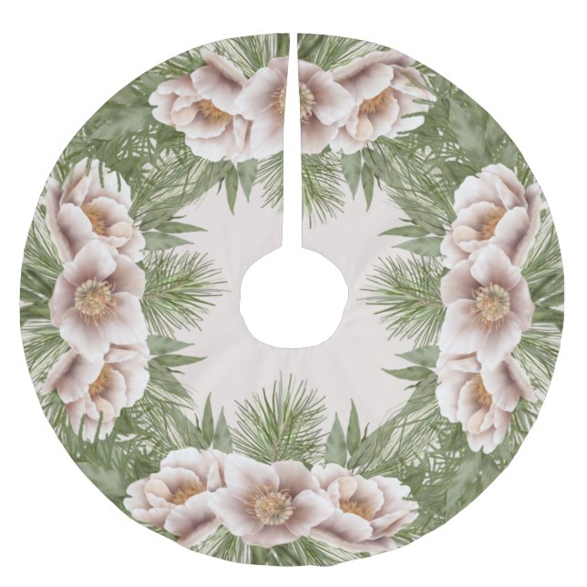 Classic Winter Blush Pink Blütenrock Polyester Weihnachtsbaumdecke (Vorderseite)