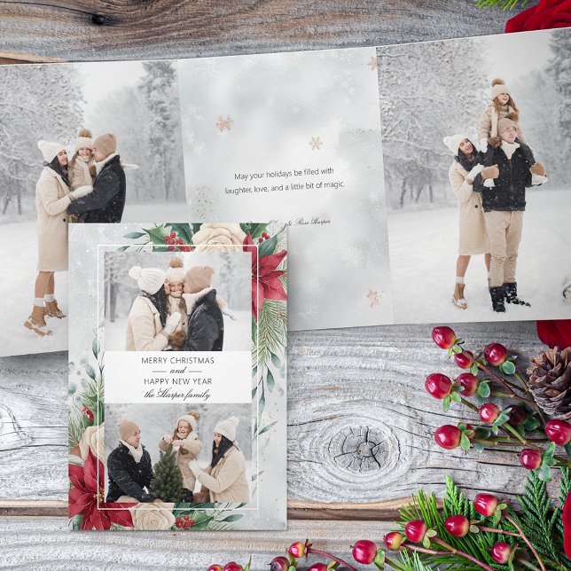 Classic Winter Botanical Two Foto Dreifach Gefaltete Karte (Von Creator hochgeladen)