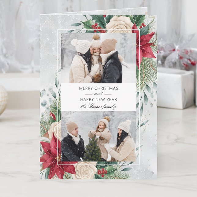 Classic Winter Botanical Two Foto Feiertagskarte (Von Creator hochgeladen)
