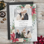 Classic Winter Botanical Two Foto Magnetkarte<br><div class="desc">Dieses klassische und traditionelle Design verfügt über zwei Fotovorlagen mit einem mittleren Blindelement für Ihre Personalisierung auf einem Hintergrund von Aquarellfarben-Poinsettias,  weißen Rosen und Kiefern auf einem miessigen grauen Hintergrund.</div>