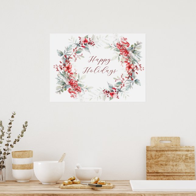 Classic Winter Holiday Berries Happy Holiday Poster (Küche)