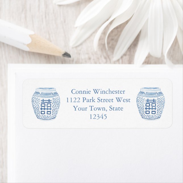 Classic Woman Blue White Watercolor Ginger Jar (Insitu)