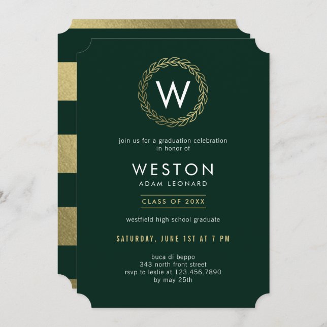 Classic Wreath EDITABLE FARBEN Abschluss Einladung (Vorne/Hinten)